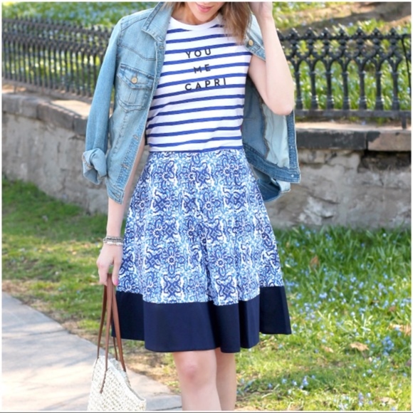 Milly Dresses & Skirts - MILLY FOR DESIGNATION Blue Tile Print Pleat Skirt